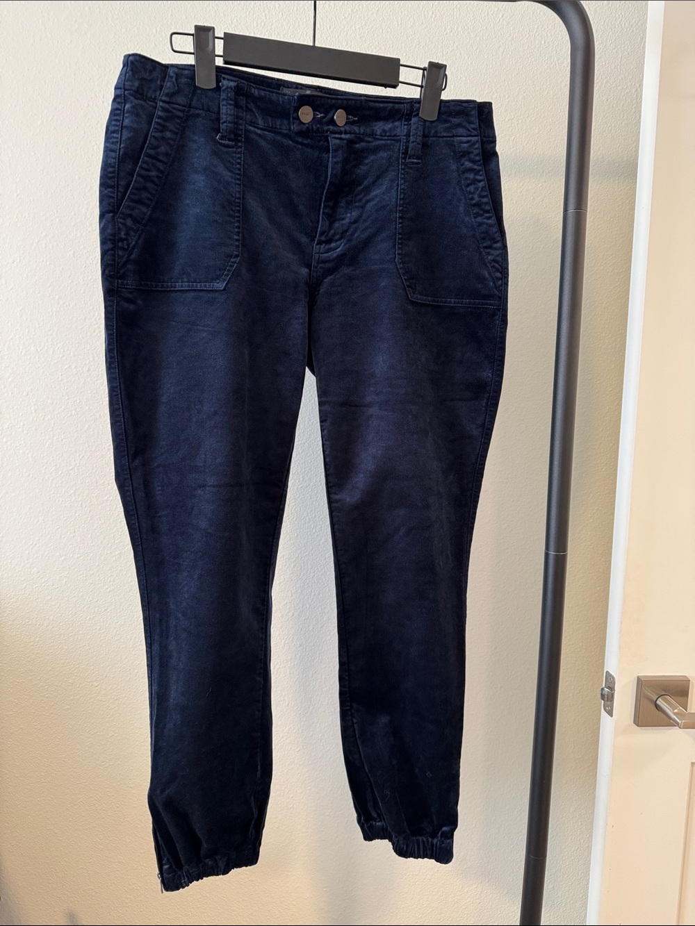 PAIGE Navy Velvet  joggers zipper ankle.